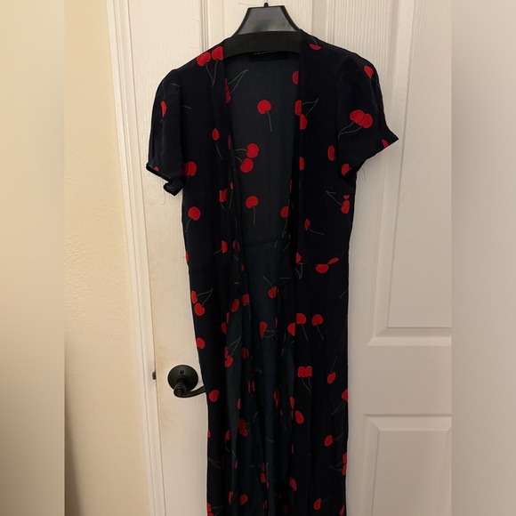 Realisation Par Silk Navy Cherry Midi Dress - Size Small - Picture 3 of 4